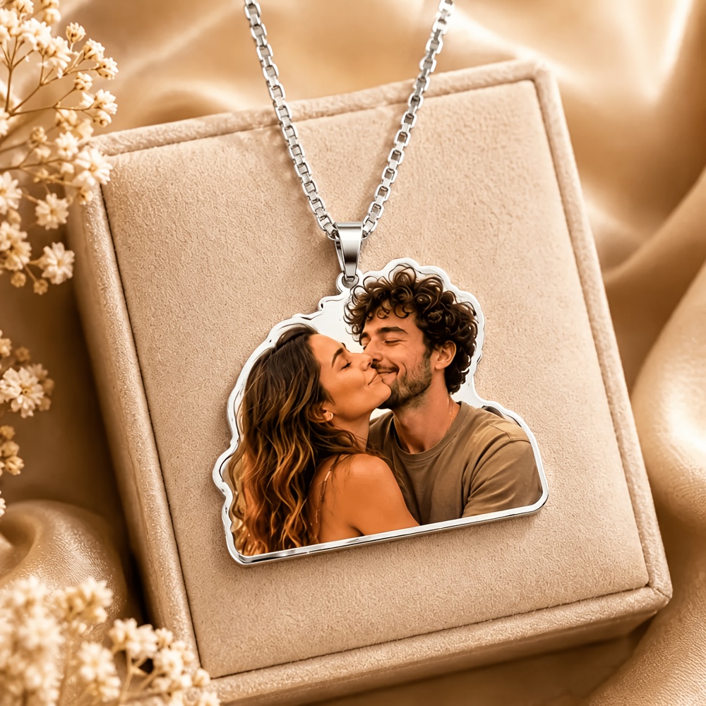 Custom Couple Photo Golden Box Chain Necklace